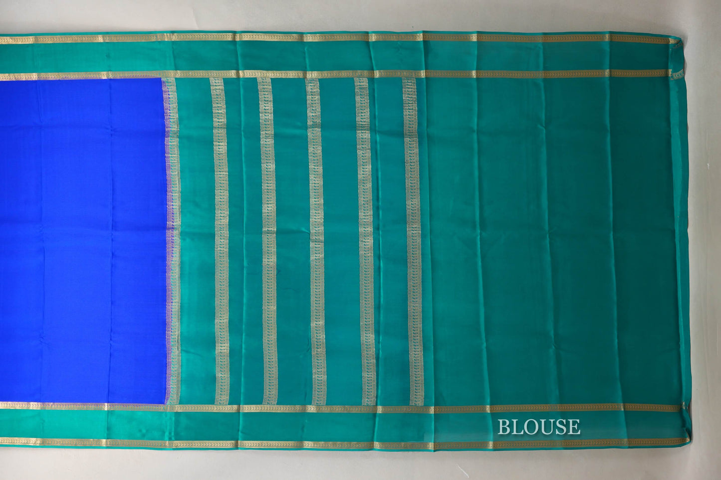 Bright Royal Blue with Rama Green Borders Mysore Silk Saree by Shreenivas Silks PSSR019013