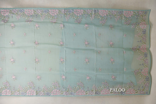 Pastel Aqua Green Organza Silk Saree paloo