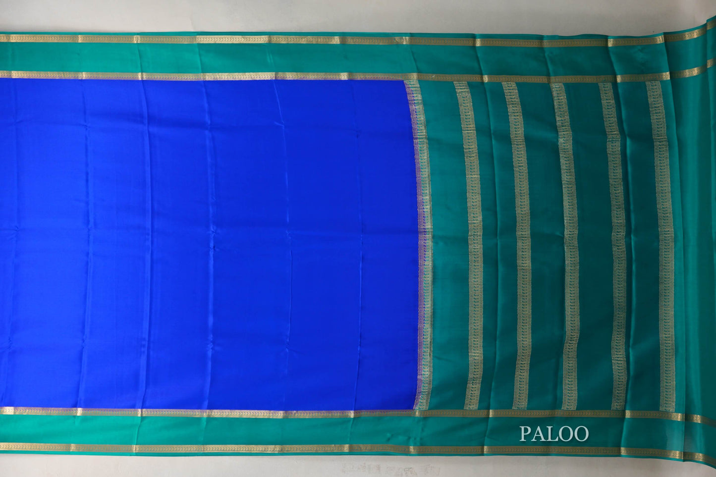 Bright Royal Blue with Rama Green Borders Mysore Silk Saree by Shreenivas Silks PSSR019013