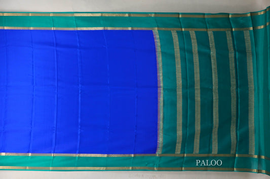 Bright Royal Blue with Rama Green Borders Mysore Silk Saree by Shreenivas Silks PSSR019013 - Parisera