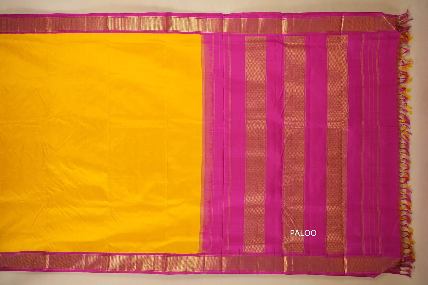 Yellow with pink borders Ten yards silk saree by Shreenivas silks PSSR017970