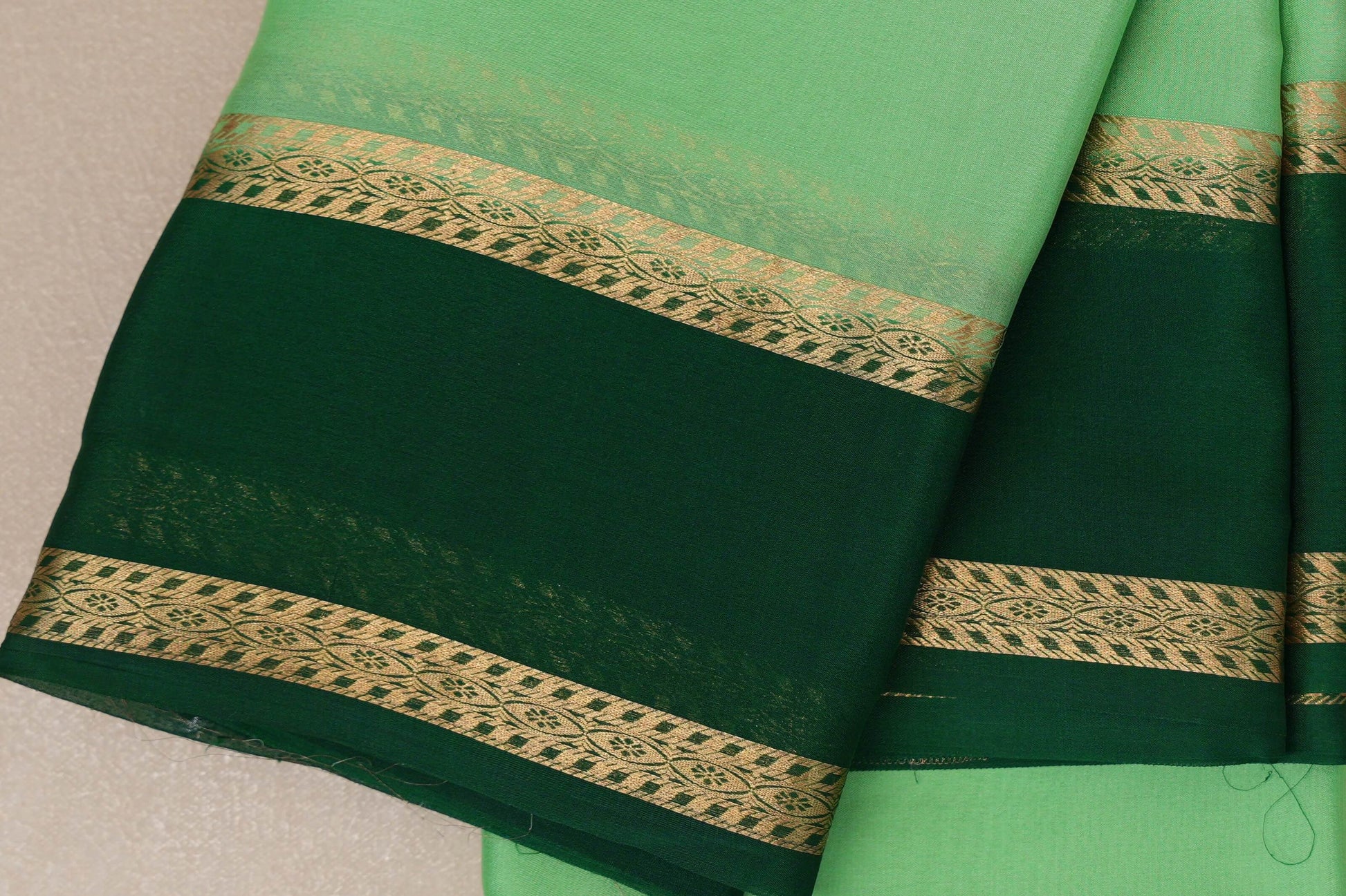 Pastel Pistachio Green Mysore Silk Saree border zoom
