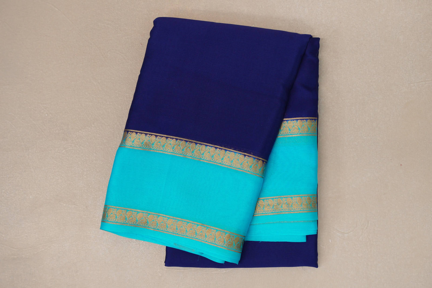 Deep Blue with Aqua Blue Borders Mysore Silk Saree by Shreenivas Silks PSSR019015