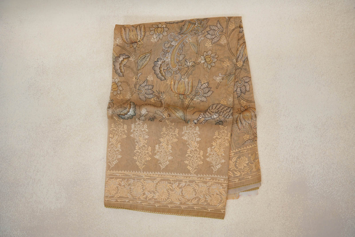 Sandal with Multi Color Design with Sandal Borders Organza Silk Saree