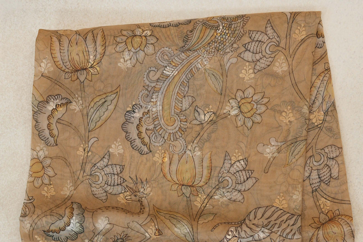 Sandal with Multi Color Design with Sandal Borders Organza Silk Saree body