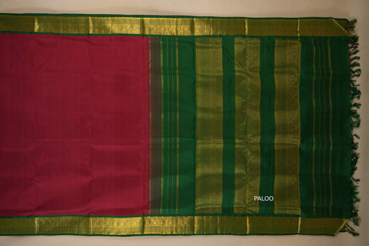 Maroon with green borders Ten yards silk saree by Shreenivas silks PSSR017973