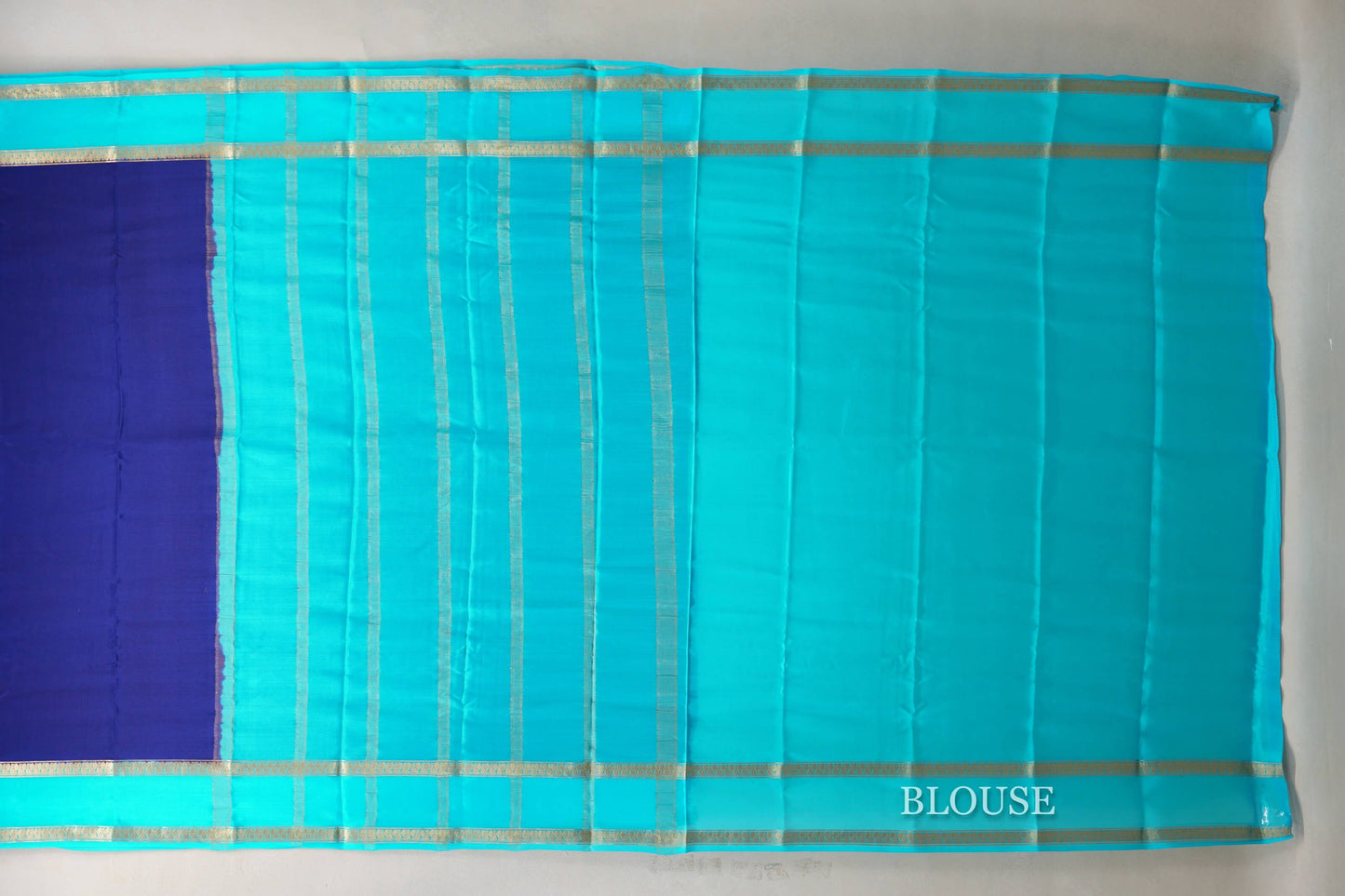 Deep Blue with Aqua Blue Borders Mysore Silk Saree by Shreenivas Silks PSSR019015