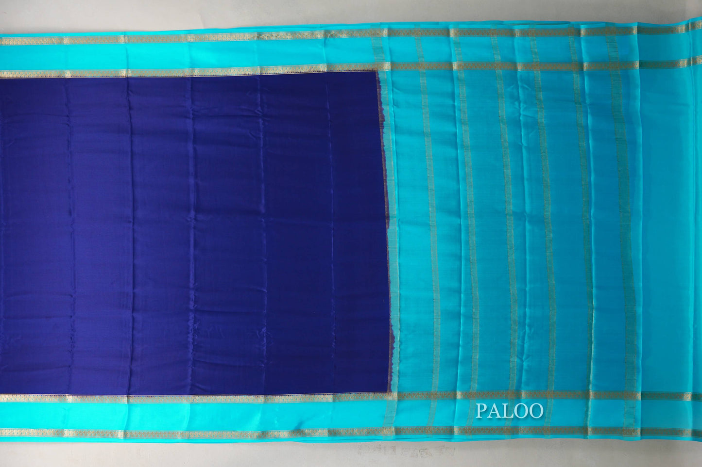 Deep Blue with Aqua Blue Borders Mysore Silk Saree by Shreenivas Silks PSSR019015