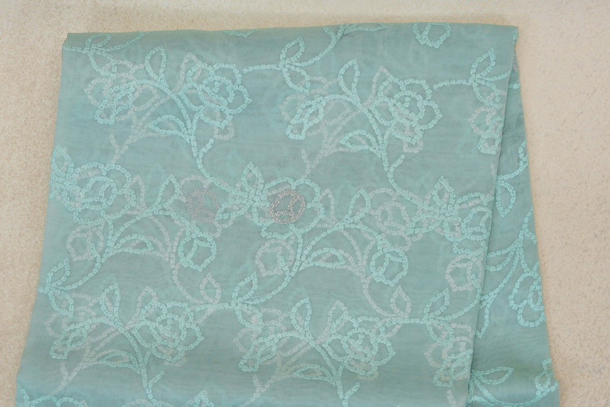 Pastel Aqua Blue with Multi Color Borders Organza Silk Saree body