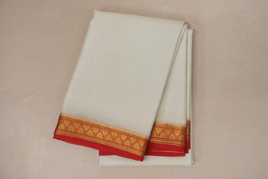 Cream with Red Borders Mysore Silk Saree by Shreenivas Silks PSSR019016 - Parisera