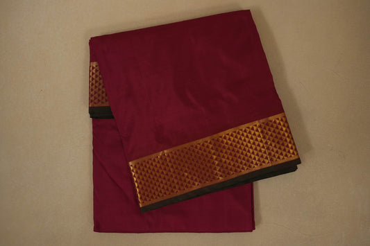 Maroon diamond borders with green selvedge Ten yards silk saree by Shreenivas silks PSSR017975