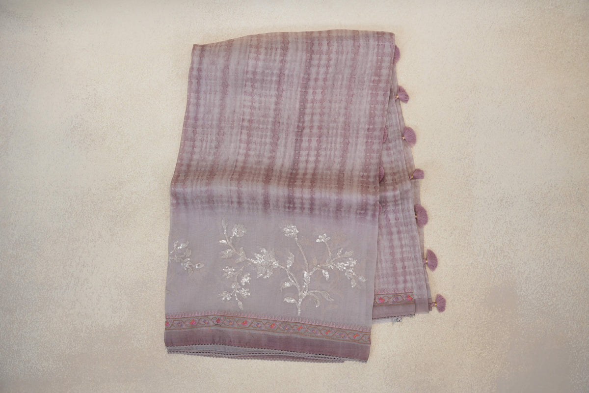 Dusty Mauve Organza Silk Saree