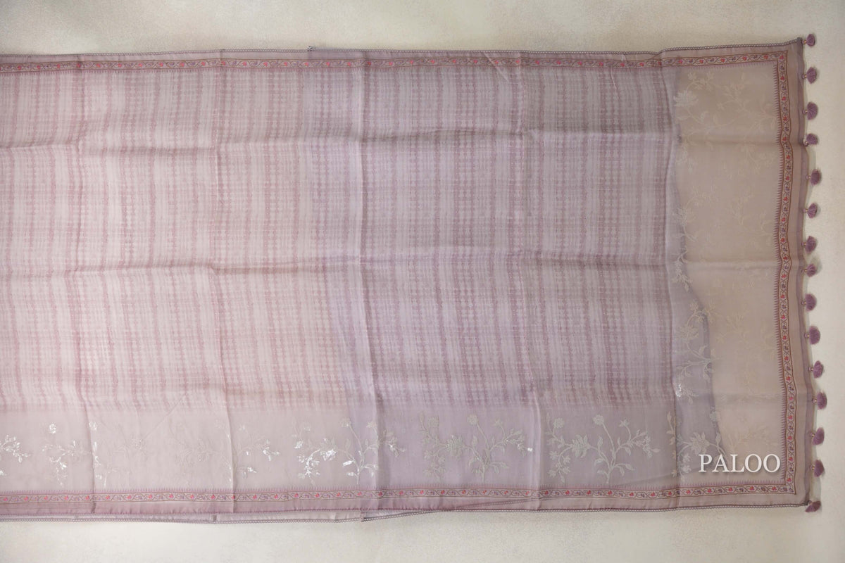 Dusty Mauve Organza Silk Saree paloo