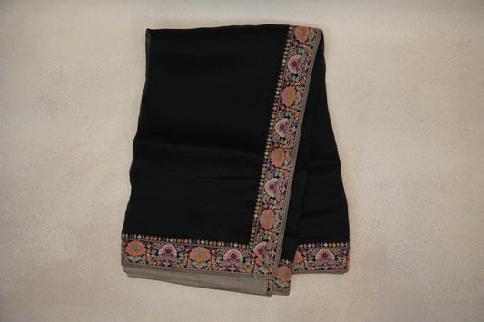 Black with Multi Color Borders Organza Silk Saree