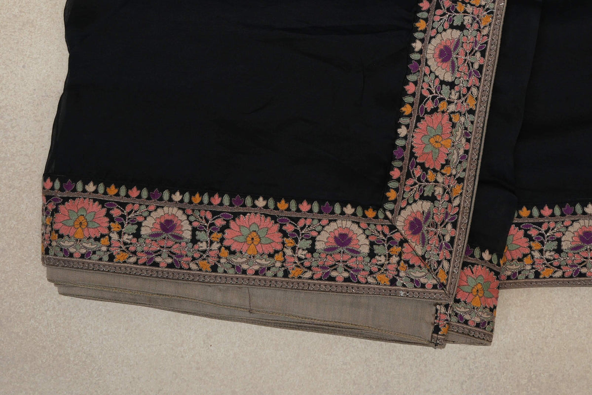 Black Organza Silk Saree border