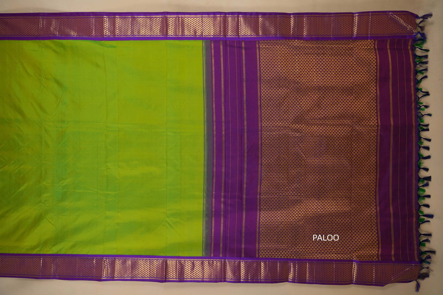 Fluorecent Green with magenta borders Ten yards silk saree by Shreenivas silks PSSR017976