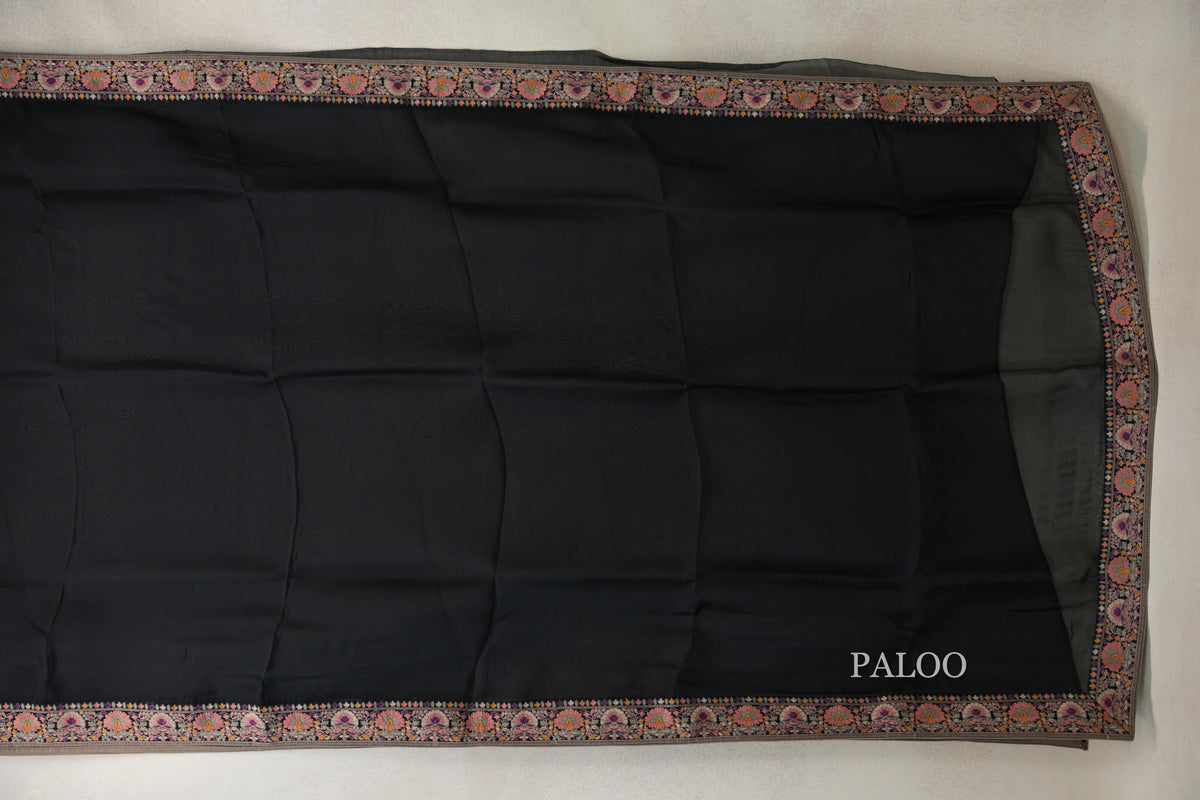 Black with Multi Color Borders Organza Silk Saree paloo
