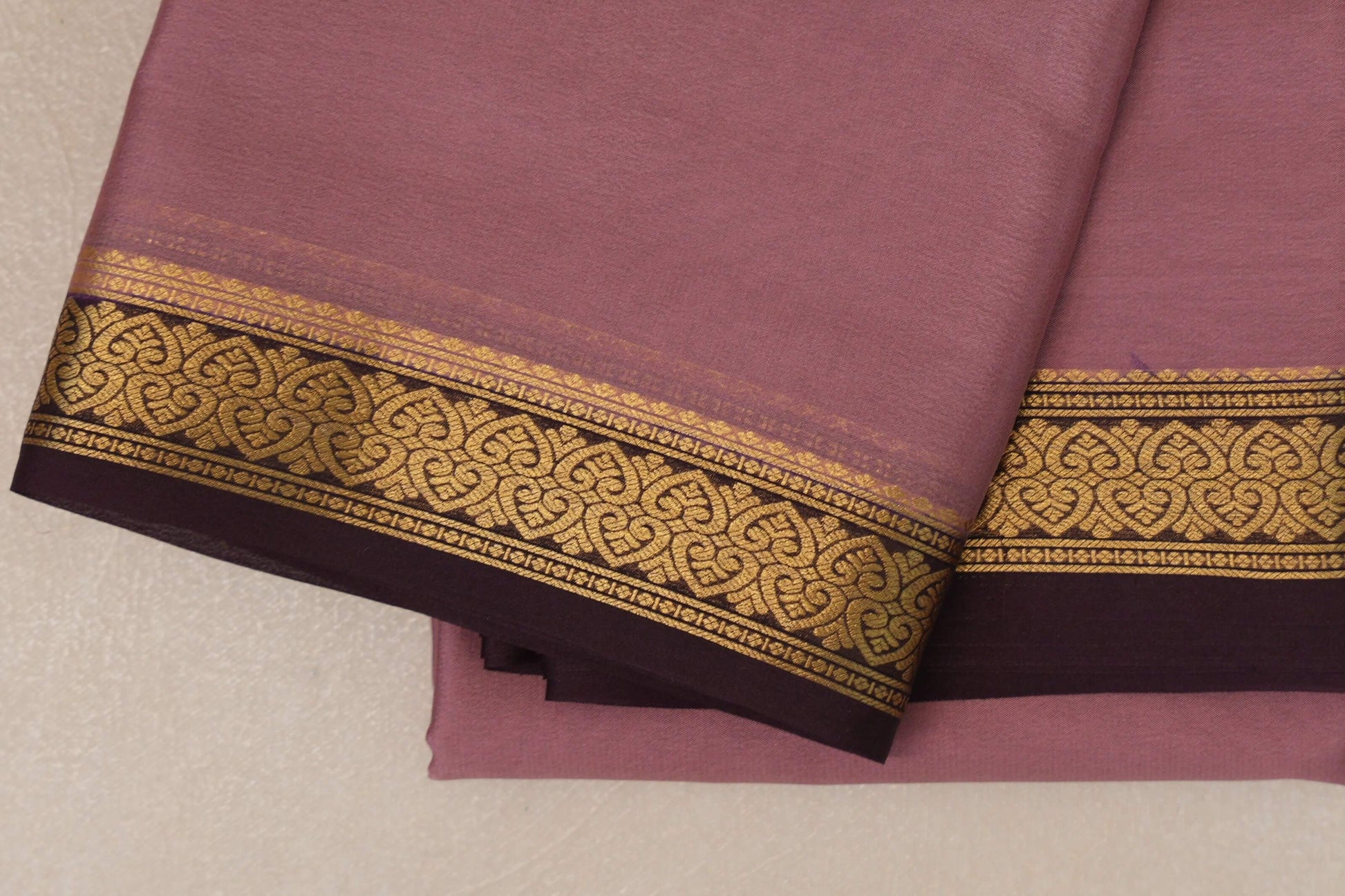 Dusty Rose Pink Mysore Silk Saree  border zoom