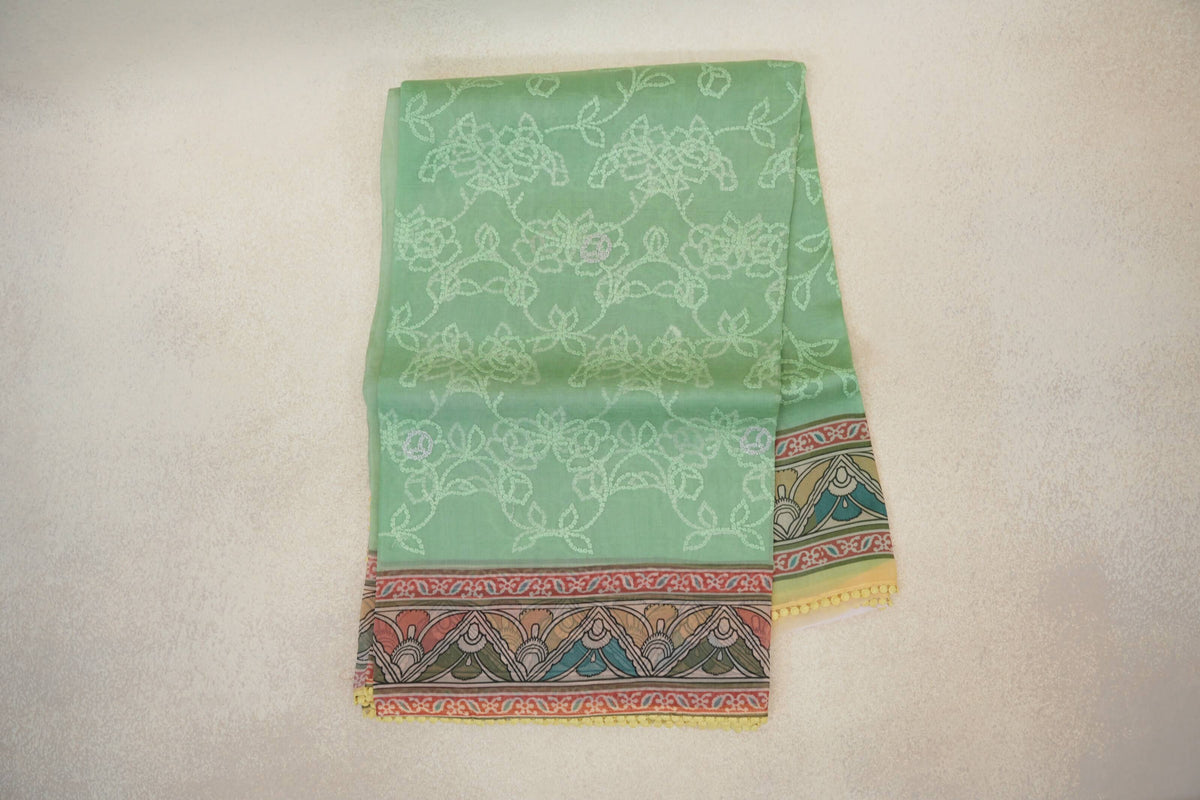 Pastel Green with Multi Color Borders Organza Silk Saree