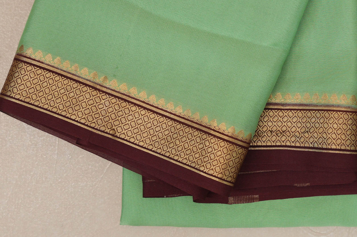 Pastel Pistachio Green Mysore Silk Saree border zoom