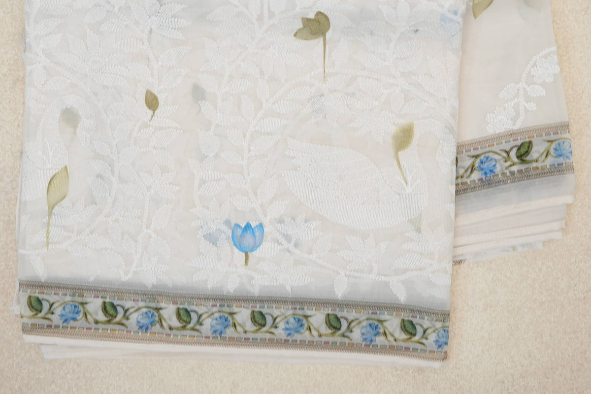 Ivory White Organza Silk Saree border