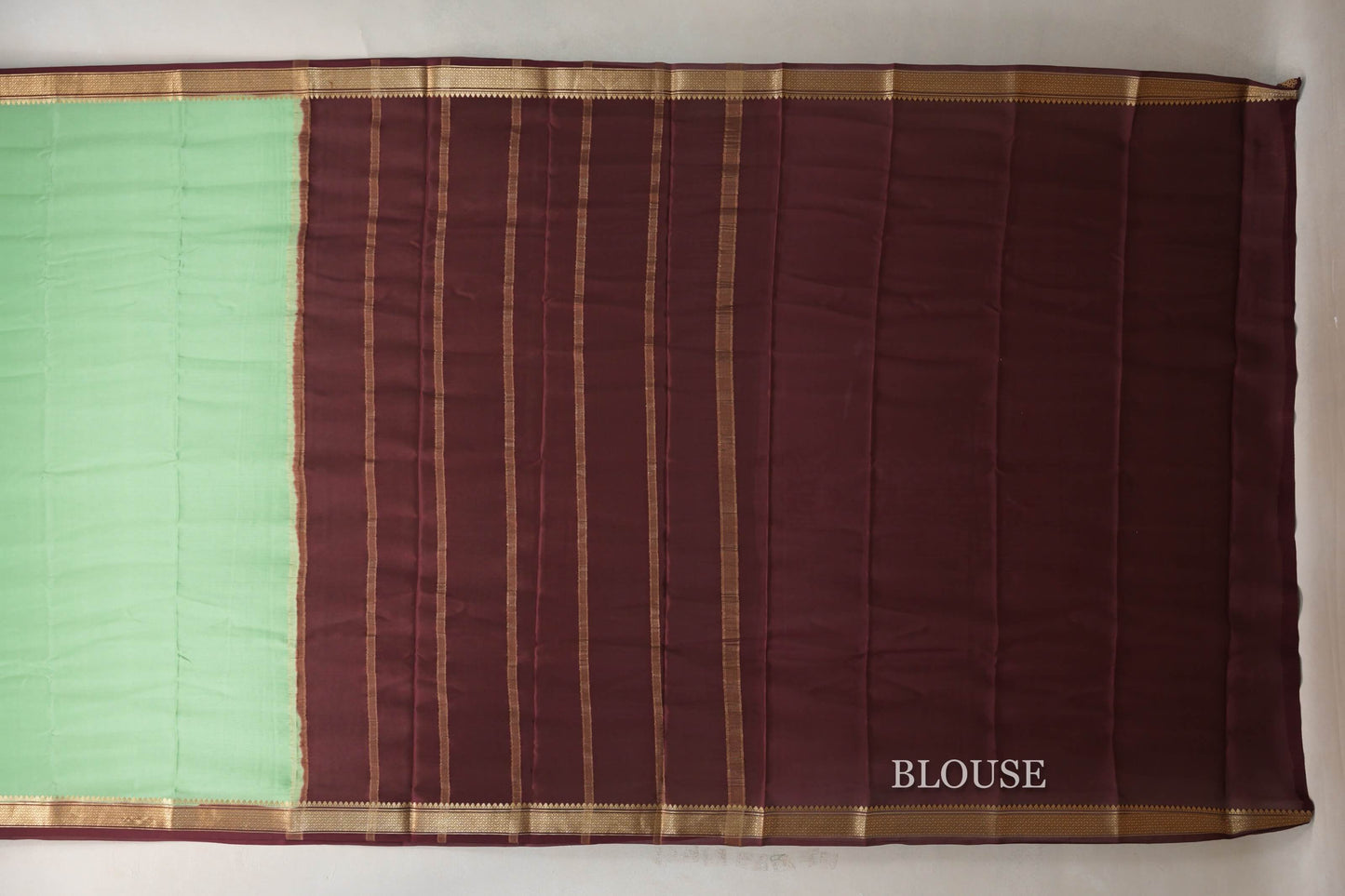 Pastel Pistachio Green Mysore Silk Saree blouse