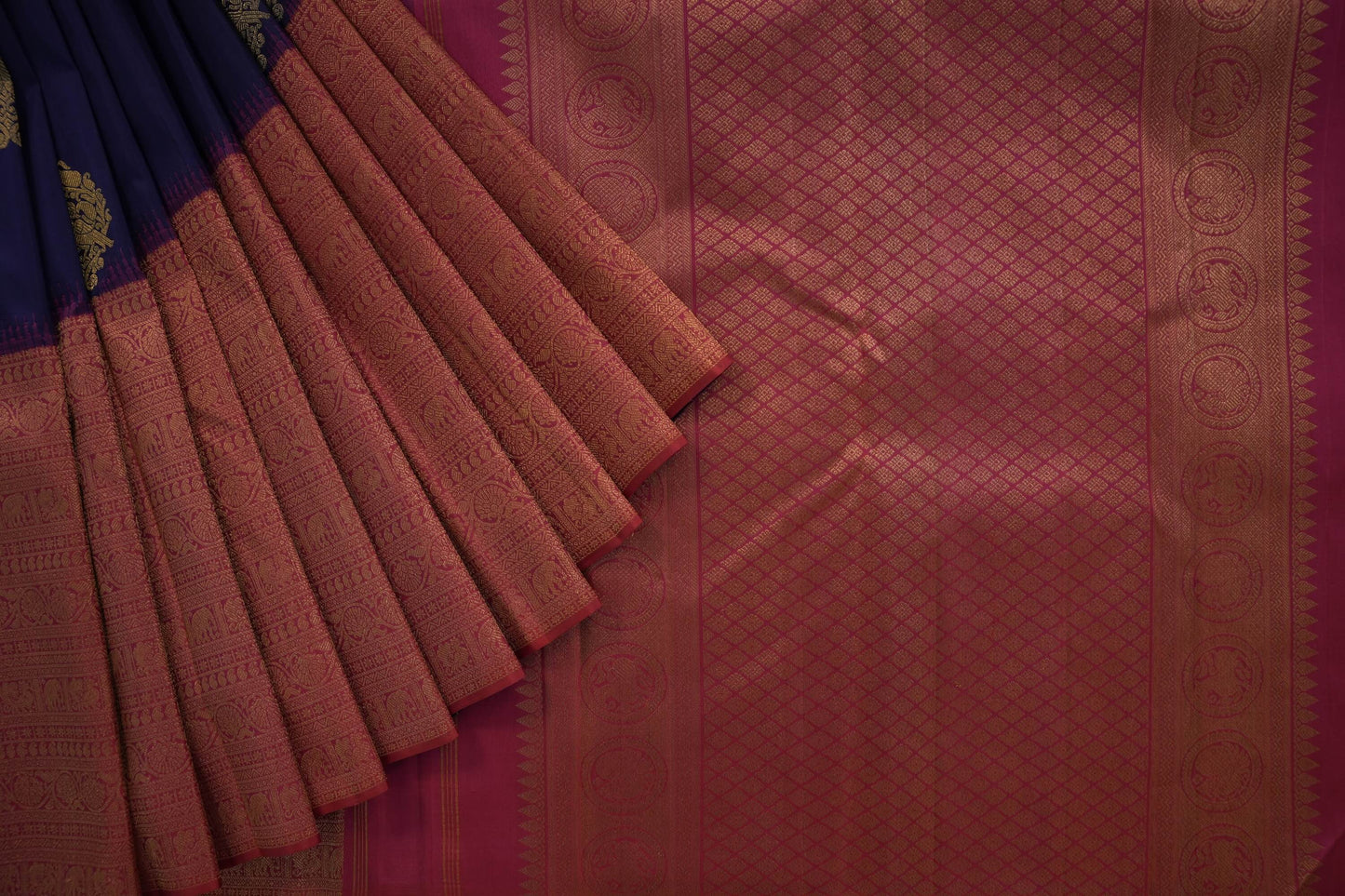 Navy blue kanchipuram silk saree