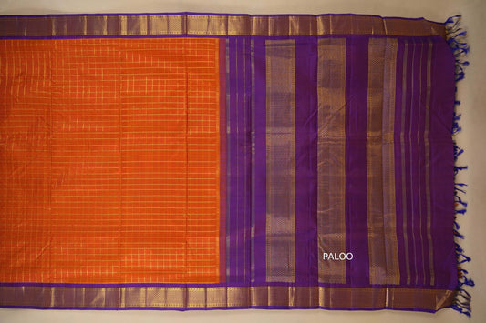 Rust checks with purple borders Ten yards silk saree by Shreenivas silks PSSR017978