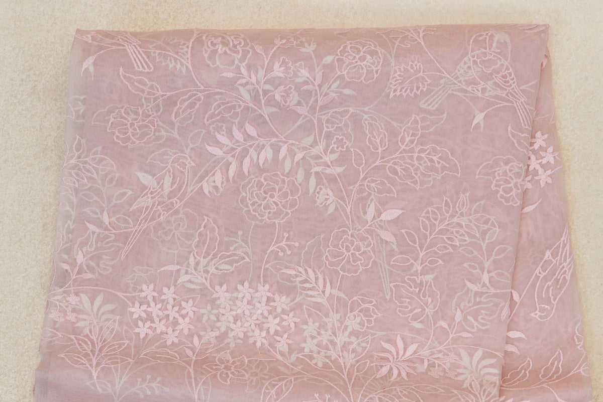 Pastel Pink with Multi Color Borders Organza Silk Saree body