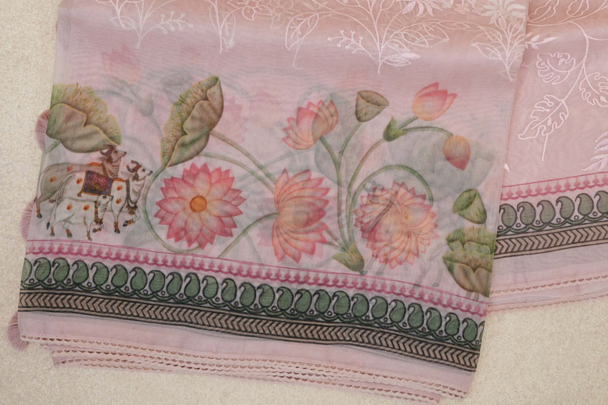 Pastel Pink Organza Silk Saree border
