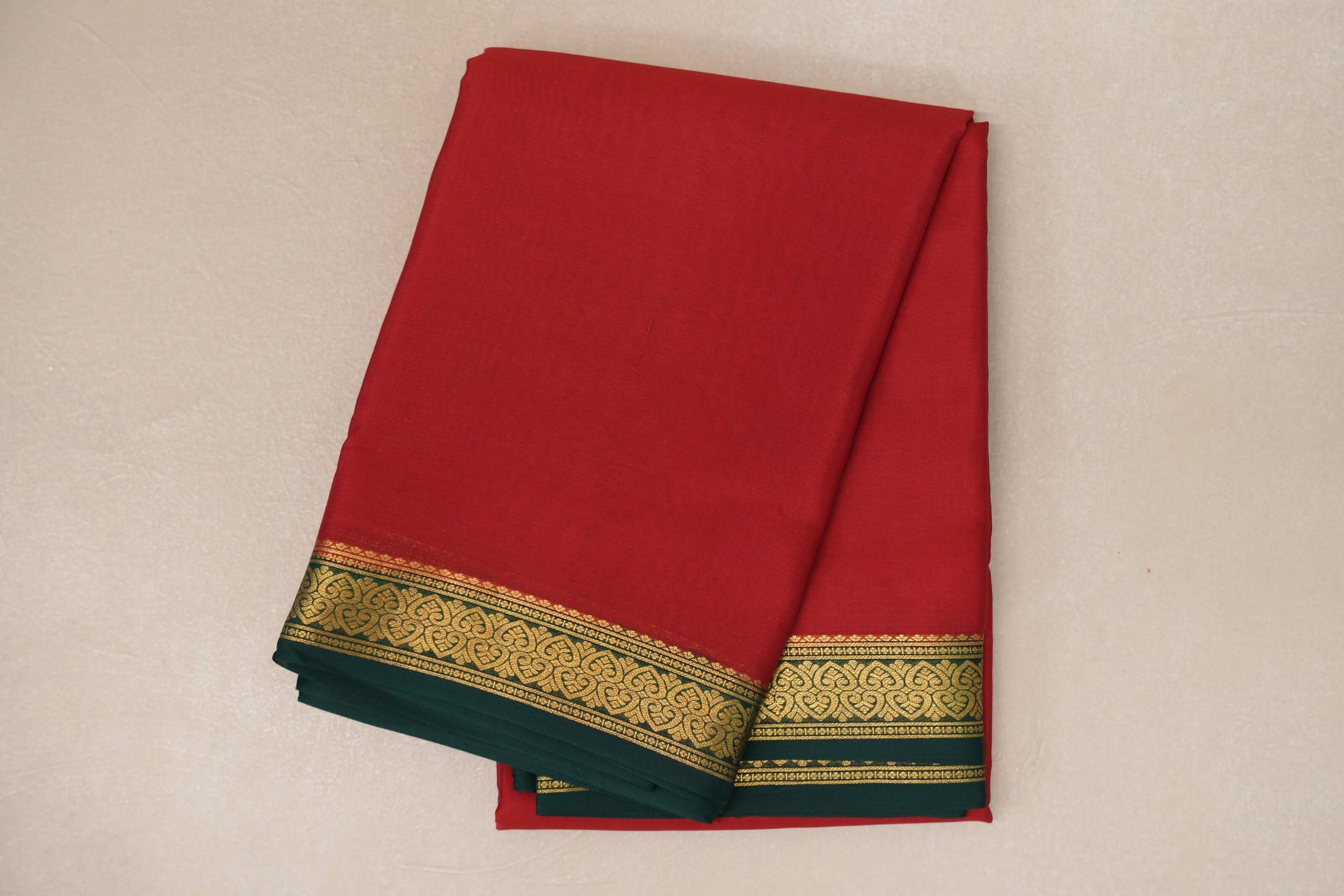 folded Red Mysore Silk Saree