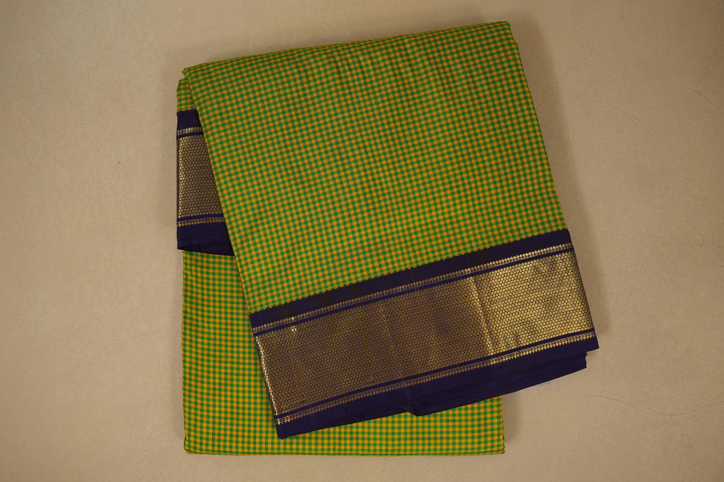 Multi color checks with dark purple borders Ten yards silk saree by Shreenivas silks PSSR017980