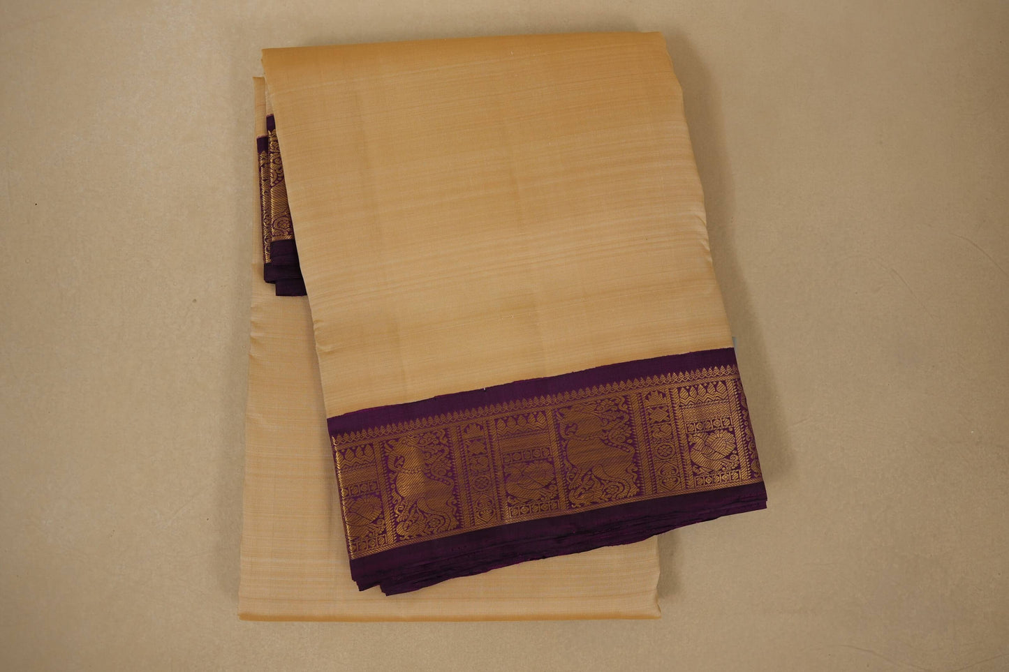 Beige with magenta borders Ten yards silk saree by Shreenivas silks PSSR017981