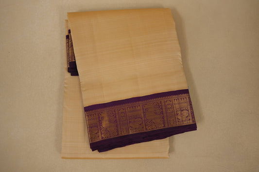 Beige with magenta borders Ten yards silk saree by Shreenivas silks PSSR017981