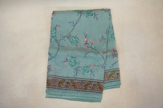 Pastel Aqua Green with Multi color Borders Organza Silk Saree