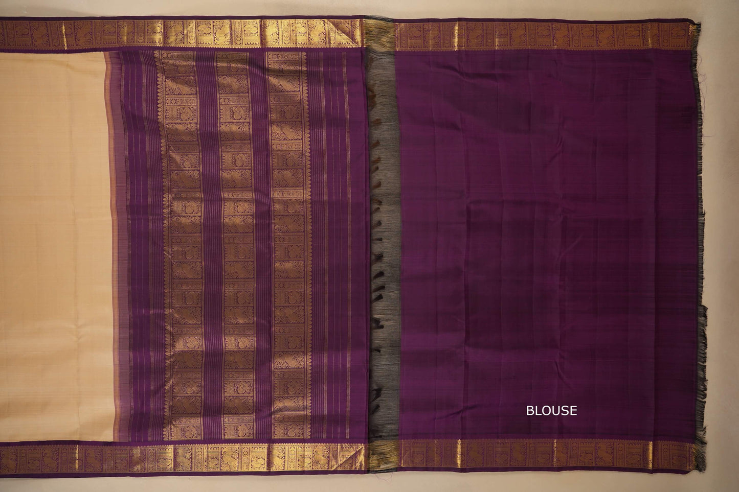 Beige with magenta borders Ten yards silk saree by Shreenivas silks PSSR017981
