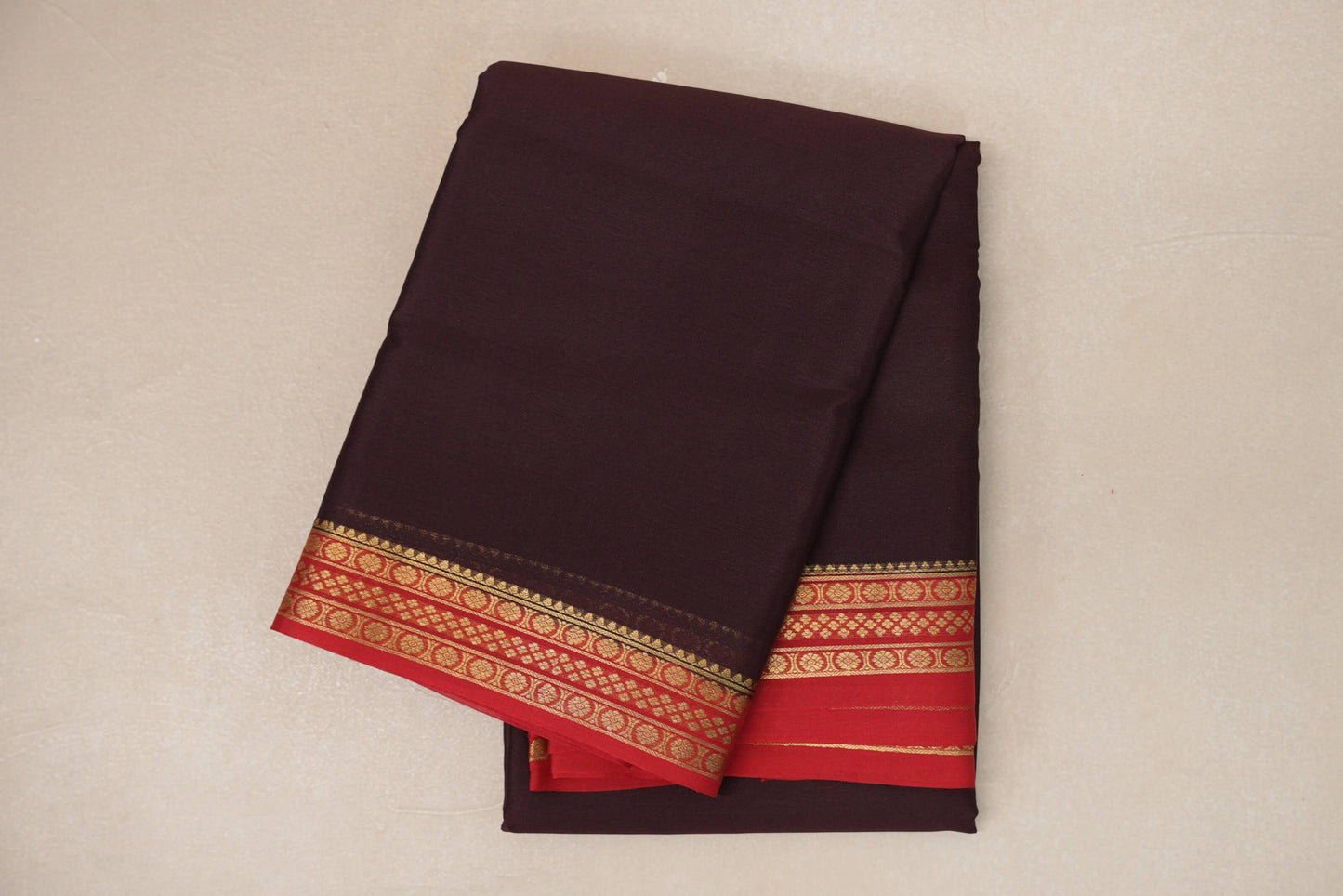 folded Deep Plum Mysore Silk Saree
