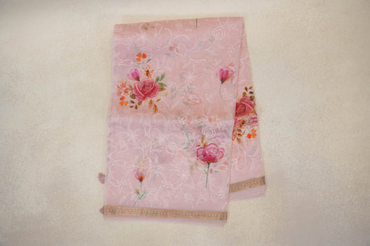 Pastel Pink Organza Silk Saree