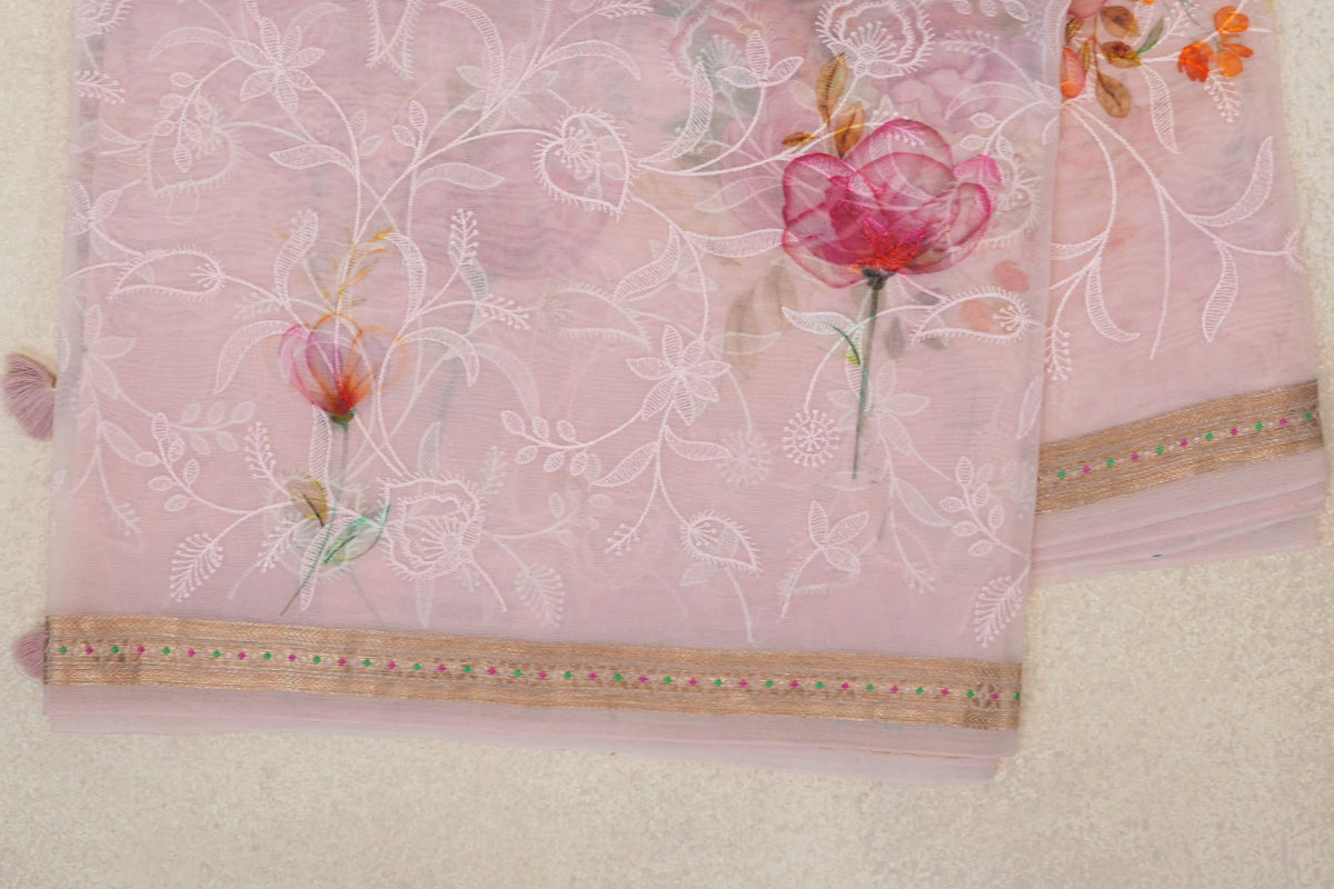 Pastel Pink Organza Silk Saree border