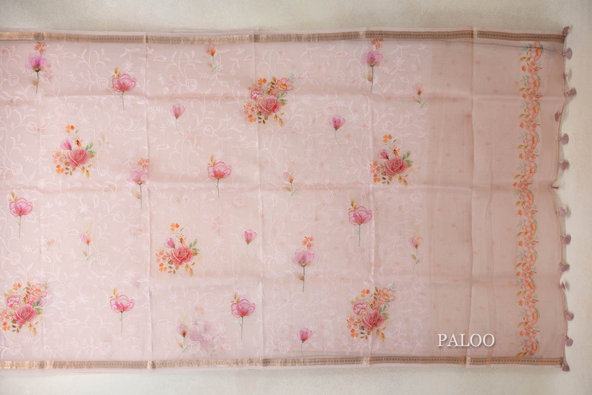 Pastel Pink Organza Silk Saree paloo
