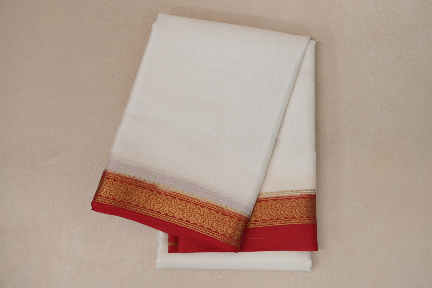 folded Milk White Mysore Silk Saree 