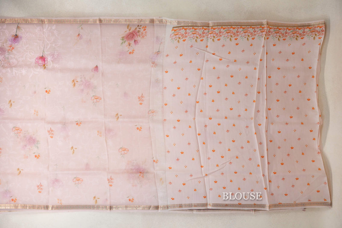 Pastel Pink Organza Silk Saree blouse