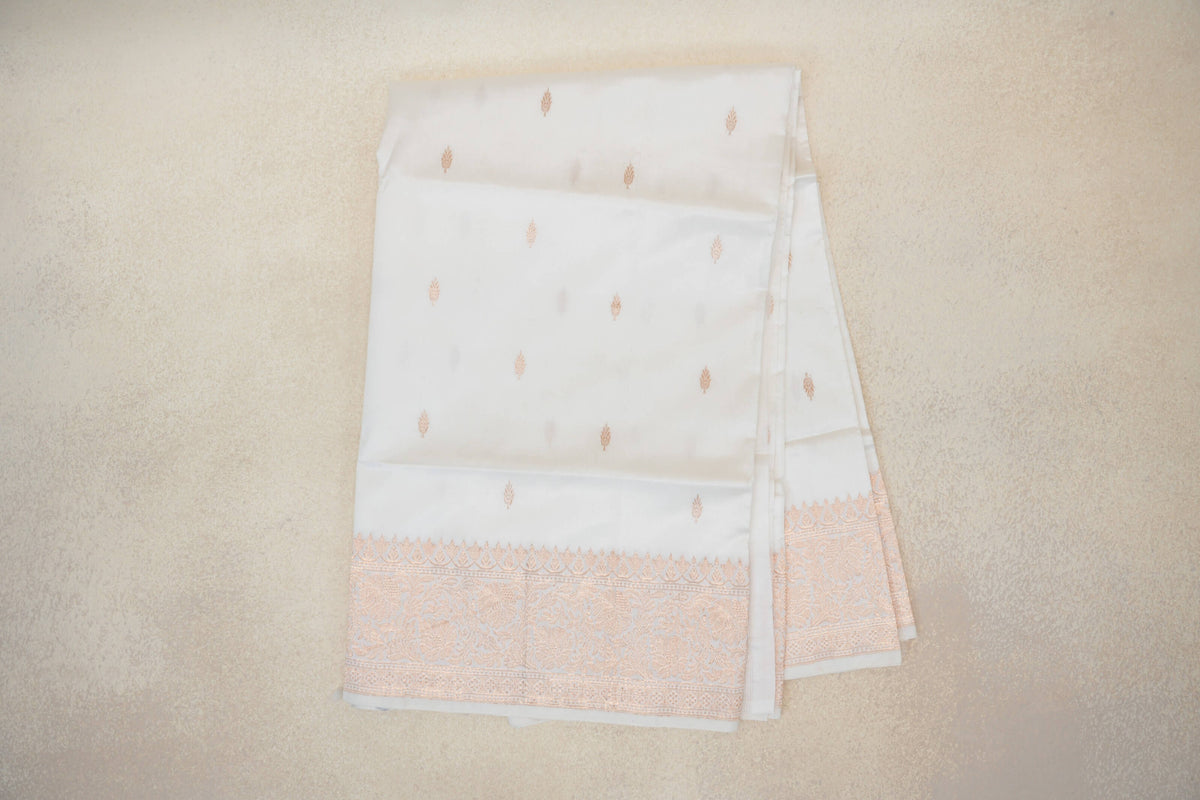 Pearl White Banarasi Silk Saree