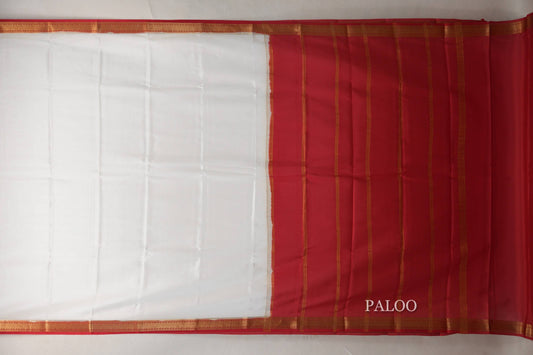 Milk White Mysore Silk Saree  paloo