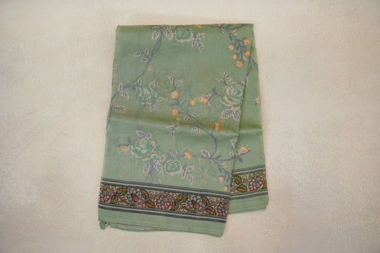 Sage Green with Multi color Borders Organza Silk Saree