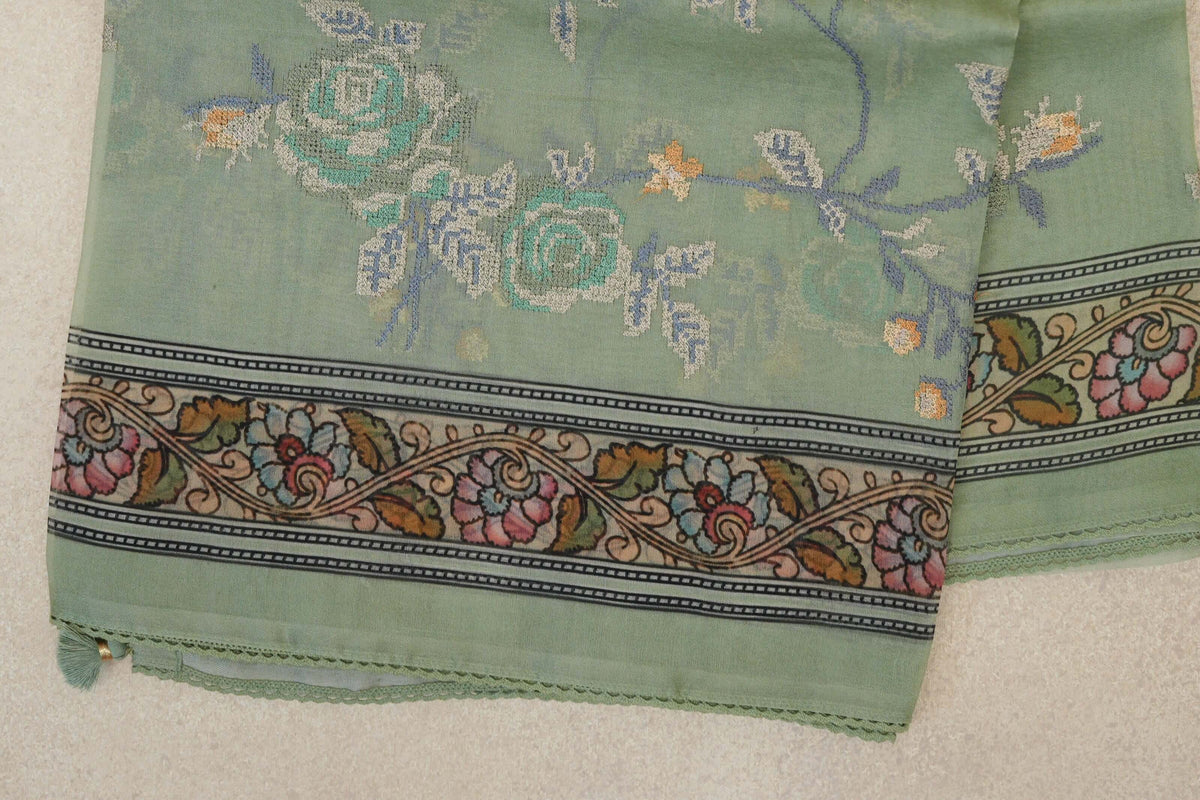 Sage Green Organza Silk Saree border