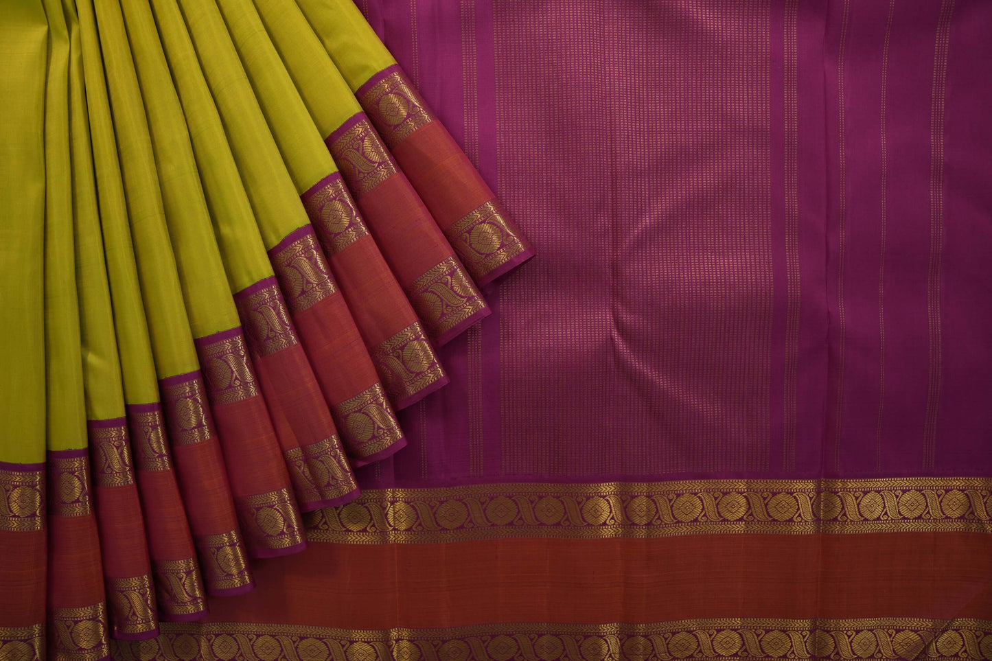 Lemon green kanchipuram silk saree