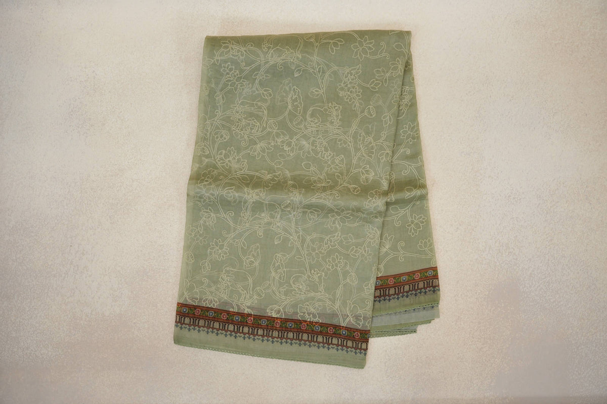 Sage Green with Multi Color Borders Organza Silk Saree
