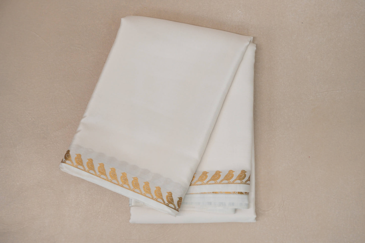 folded Milk White Mysore Silk Saree 