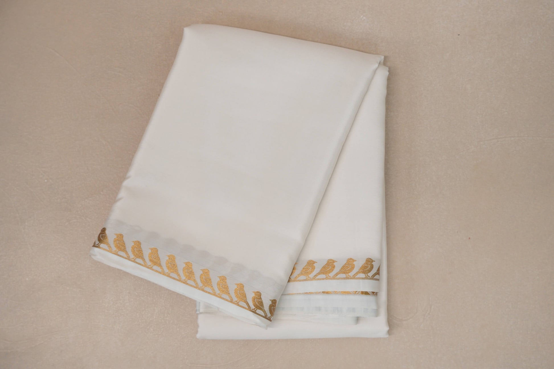 folded Milk White Mysore Silk Saree 